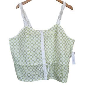 Modcloth Darling for the Prairie Peplum Tank Top White Green Floral Plus Size 1x